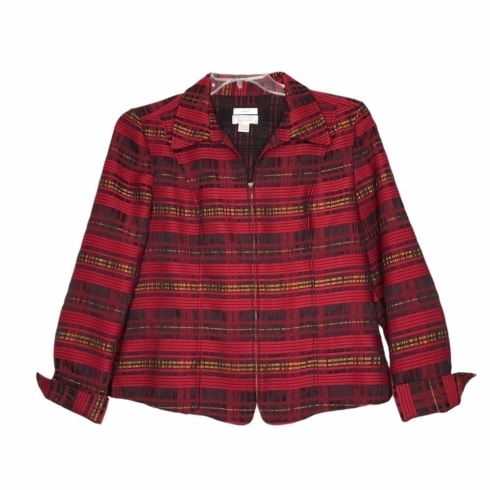 Christopher & BANKS - Red, Black & Gold Plaid Blazer - Size Large